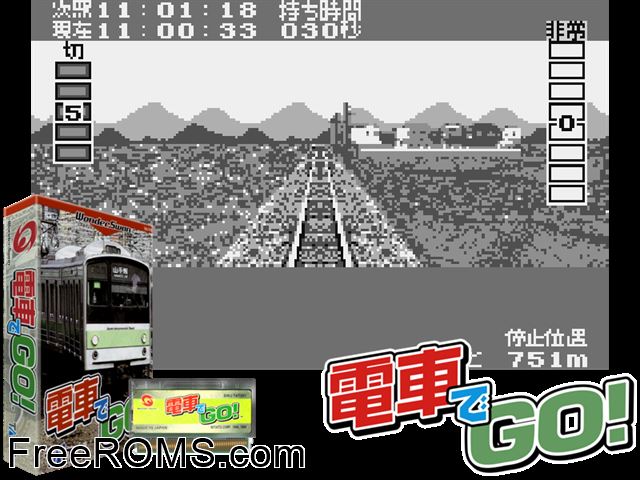 Densha de Go! (J) [M] Wonderswan game showing 3D box cover and gameplay screenshot